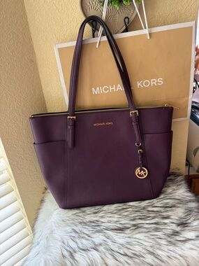 Michael Kors Plum Saffiano Tote with Gold Hardware